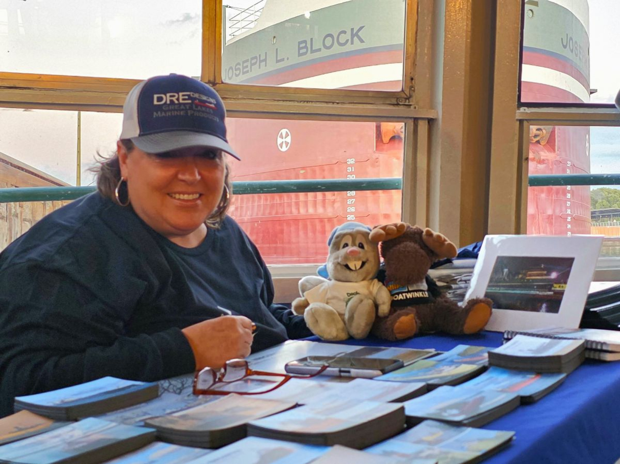 Andrea Guerriero of DRE‑Designs Great Lakes Marine Products as a special guest at the Original Soo Locks Boatnerd Cruise family event in Sault Ste. Marie, Michigan