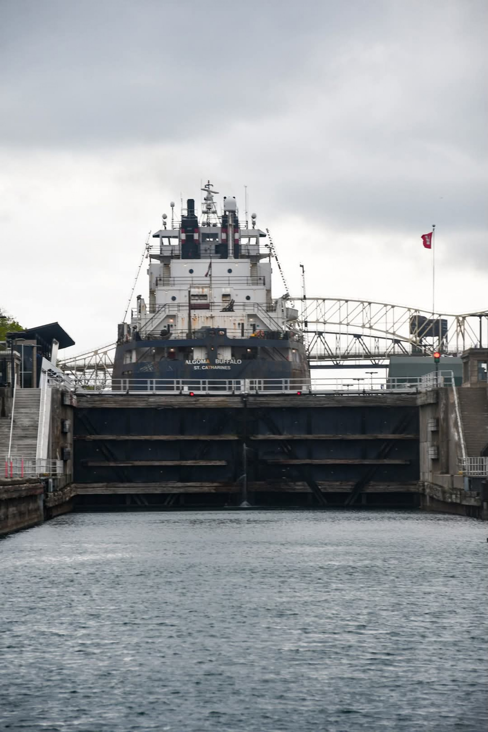 Soo Lock Sault Michigan with the ship Algoma Buffalo in the MacArthur Lock during our boatnerd cruise with the Original Soo Locks Boat Tours
