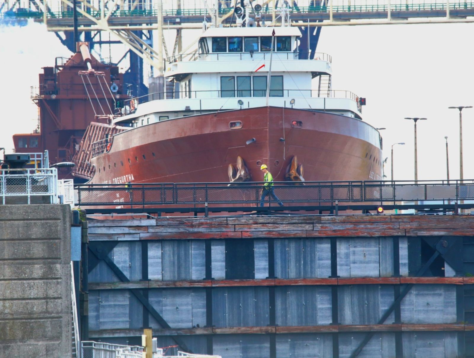 Freighter watching in Sault Ste. Marie on board the Original Soo Locks Tours Boats in Michigan's Upper Peninsula.