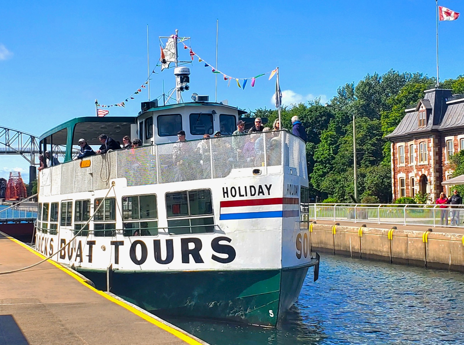 Soo Locks tour boat in the Historic Sault Canal in Sault, Ontario.